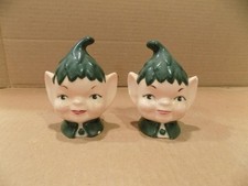 Par de agitadores de sal e pimenta de porcelana 3 3/4" cabeça de duende elfo década de 1950 comprar usado  Enviando para Brazil