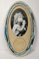 Quadro oval vintage infantil oração estampa azul metal estanho comprar usado  Enviando para Brazil