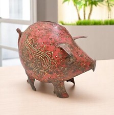 Cofrinho em forma de porco pequeno de ferro vintage caixa de moedas original antiga feita à mão comprar usado  Enviando para Brazil