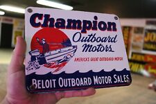 CHAMPION MOTOR DE POPA REVENDEDOR BARCO BELOIT WIS PESCA PORCELANA PLACA DE METAL GASOLINA  comprar usado  Enviando para Brazil