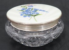 Antigo Guilloche Floral Esmalte Vaidade Pó Frasco Corte Vidro Espelho 4,5", usado comprar usado  Enviando para Brazil