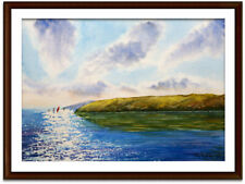 Pintura de paisagem aquarela ORIGINAL, vela, windsurf, água, mar, lago, usado comprar usado  Enviando para Brazil
