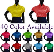 Blusa feminina de cetim clássica manga curta com botões elegante trabalho desgaste top comprar usado  Enviando para Brazil