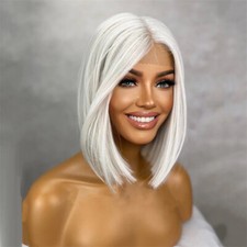 Perucas femininas de platina curta bob renda frente prata cabelo humano loiro comprar usado  Enviando para Brazil