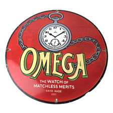 Placa de porcelana vintage Omega Watches - Placa de bomba de gasolina de exibição de loja fabricada na Suíça comprar usado  Enviando para Brazil