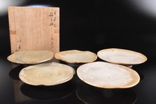 K8838: Prato/prato japonês Takatori-ware esmalte marrom 5 peças, feito em Miraku, usado comprar usado  Enviando para Brazil