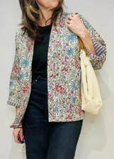 Jaqueta acolchoada de inverno feminina algodão estampa floral bege indiano casaco reversível EUA comprar usado  Enviando para Brazil