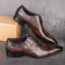 Usado, Sapato social Oxford masculino couro marrom preto escritório fivela de cadarço calçado elegante comprar usado  Enviando para Brazil
