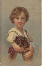 "Girl with her dog. Sein Spielkamerad" Old vintage German, artist signed postcar comprar usado  Enviando para Brazil