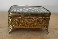 Vintage Filigrana Dourada Metal Ormolu Bugiganga Caixa de Joias Caixão Vidro Chanfrado  comprar usado  Enviando para Brazil