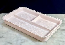 Cômoda de vidro leitoso rosa bandeja vaidade, 3 compartimentos, peso pesado, 12”x 8” MCM comprar usado  Enviando para Brazil
