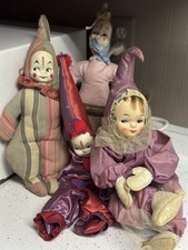 4 bonecas vintage de plástico com rosto feliz bobo da corte/palhaço pano, usado comprar usado  Enviando para Brazil