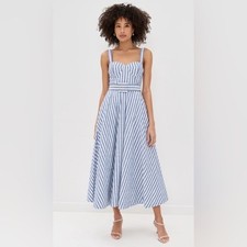 NOVO Vestido Midi Cara Calypso Listrado Azul Marfim Seersucker | EUA 2 Reino Unido 6 comprar usado  Enviando para Brazil