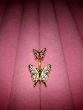 Anel duplo de cristais de borboleta umbigo ouro reiki joia corporal carregada comprar usado  Enviando para Brazil