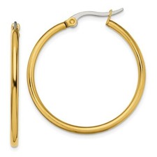 Brincos de argola cinzel aço inoxidável amarelo polido banhado a IP 32mm diâmetro 2mm comprar usado  Enviando para Brazil