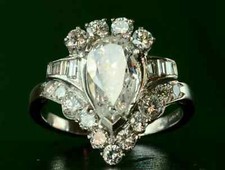 Usado, Anel de noivado designer 3,25 ct corte pera VVS1 moissanita sólido ouro branco 14K comprar usado  Enviando para Brazil