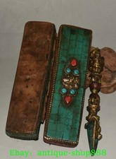Caixa de Adaga Faqi Fa Qi 5,5"" Antigo Tibete Bronze Turquesa Budismo Fengshui Phurba comprar usado  Enviando para Brazil