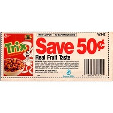 Usado, Cupom Save 50¢ Trix sabor fruta real sem data de validade Mpls MN 1980s SAI1-H4 comprar usado Usado, Cupom Save 50¢ Trix sabor fruta real sem data de validade Mpls MN 1980s SAI1-H4 comprar usado  Enviando para Brazil