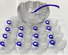 Conjunto de concha e 14 xícaras Duncan Miller vidro caribenho cristal azul cobalto tigela perfurada comprar usado  Enviando para Brazil