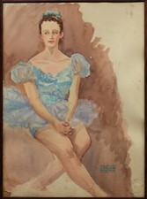Pintura em aquarela retrato vestido azul dançarina balé J. Selma Alvira comprar usado  Enviando para Brazil