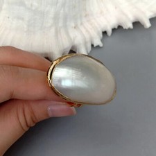 White Shell Banhado A Ouro Anel ajustável bisel Anel Joias Aniversário Festas comprar usado  Enviando para Brazil