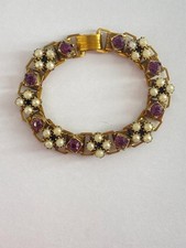 Vintage EUA Goldette Victorian Revival Roxo Strass Painel Pulseira Link comprar usado  Enviando para Brazil