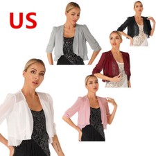 Cardigã feminino top manga 3/4 chiffon cor sólida capa cropped bolero encolher os ombros comprar usado  Enviando para Brazil