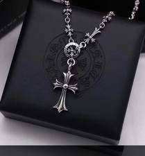 Auténtica cadena/collar cruz corazones cromo plata 925 segunda mano  Embacar hacia Mexico