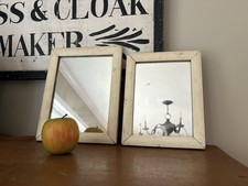 2 espelhos primitivos ATQ em quadros pintados off-white - espelhos/vidro antigos 10,5 e 9,5" comprar usado  Enviando para Brazil