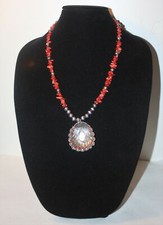 Colar de esterlina 925 assinado navajo coral e concha contas de banco fecho de gancho, usado comprar usado  Enviando para Brazil
