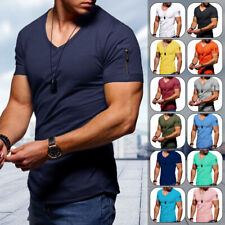 Camiseta masculina slim fit musculosa verão casual gola V manga curta blusa camiseta comprar usado  Enviando para Brazil