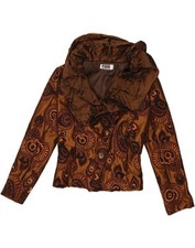 Jaqueta Blazer VINTAGE Feminina 2 Botões Reino Unido 10 Pequena Marrom Acetato Paisley DD37 comprar usado  Enviando para Brazil