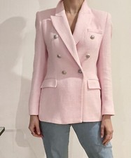 JAQUETA RARA ZARA ROSA TEXTURIZADA PEITO DUPLO BLAZER BOTÕES PRATA PEQUENA P NOVA comprar usado  Enviando para Brazil