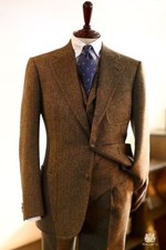 Terno de tweed Herringbon marrom masculino terno vintage blazer retrô terno smoking personalizado , usado comprar usado  Enviando para Brazil