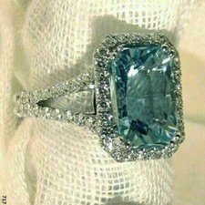 Anel de casamento vintage art déco antigo 4,90 quilates água-marinha prata esterlina 925, usado comprar usado  Enviando para Brazil