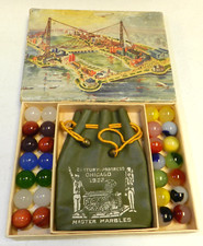 #19355m Vintage Master Marble 1933 Chicago Worlds Fair Caixa com Bolsa comprar usado  Enviando para Brazil