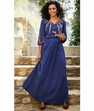 Vestido Maxi Soft Surroundings Grande Socorro Bordado Azul Borla Camponês Boho comprar usado  Enviando para Brazil