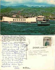 Cartão postal antigo - Memorial do Arizona em Pearl Harbor, navio de cruzeiro Havaí Leilani  comprar usado  Enviando para Brazil