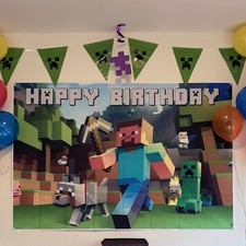 Banner de festa de aniversário Minecraft 5 x 3 com bandeira Creeper HTF comprar usado  Enviando para Brazil