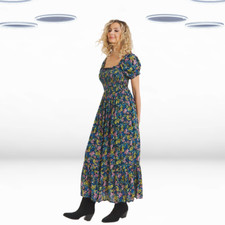 Vestido maxi feminino Ex Joe Browns manga curta floral boho enrugado azul comprar usado  Enviando para Brazil