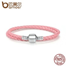 Usado, Pulseira de couro fio rosa genuíno europeu Bamoer com fecho de prata esterlina comprar usado  Enviando para Brazil