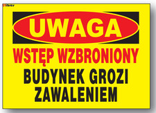 BTO-57 tablica budowlana BUDYNEK GROZI ZAWALENIEM LIBRES POLSKA SP  na sprzedaż  PL