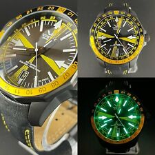 Relógio automático Vostok Europe 46mm 017/300 sala de rádio GMT preto/amarelo - Funciona bem! comprar usado  Enviando para Brazil