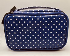 Usado, Estojo de viagem caixa de armazenamento de joias azul e branco bolinhas com zíper ao redor sem marca comprar usado  Enviando para Brazil