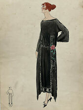 Vestido preto rosa design original feminino alta costura Art Deco 27x18cm XX° comprar usado  Enviando para Brazil