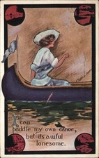 Cartão postal vintage lindo feminino canoa barco remo solitário, usado comprar usado  Enviando para Brazil