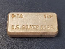 Usado, Vintage 5 oz US SILVER CORP Prata Derramada à Mão .999 Bar Van Nuys Califórnia 1970 comprar usado  Enviando para Brazil