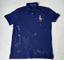 Usado, Polo Ralph Lauren Masculino XL Big Pony Allover Pintura SLIM FIT Camisa Polo Malha Azul comprar usado  Enviando para Brazil