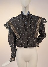 CORPETE DE ALGODÃO PRETO EDUARDIANO ANTIGO COM ESTAMPA DE ARCO + RENDA comprar usado CORPETE DE ALGODÃO PRETO EDUARDIANO ANTIGO COM ESTAMPA DE ARCO + RENDA comprar usado  Enviando para Brazil