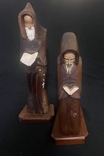 Antigo sacerdote monge esculpido à mão de madeira leitura ajoelhado em pé 10”&11” comprar usado  Enviando para Brazil
